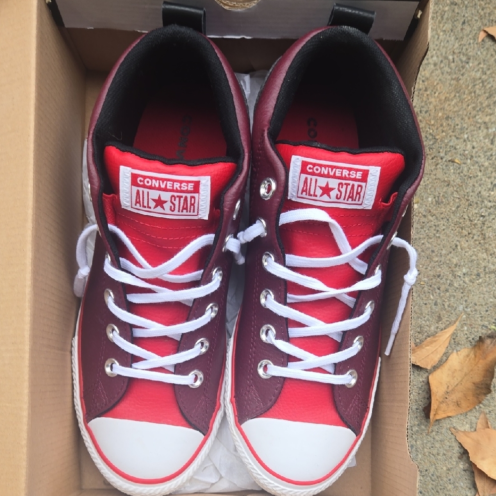 Converse Kids Burgundy and White Sneakers